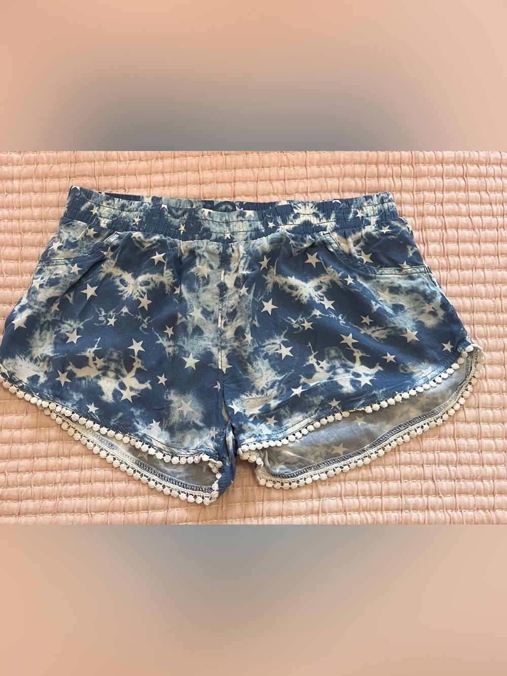 No Boundaries Blue Star Tie-Dye Pom Trim Lounge Shorts size medium